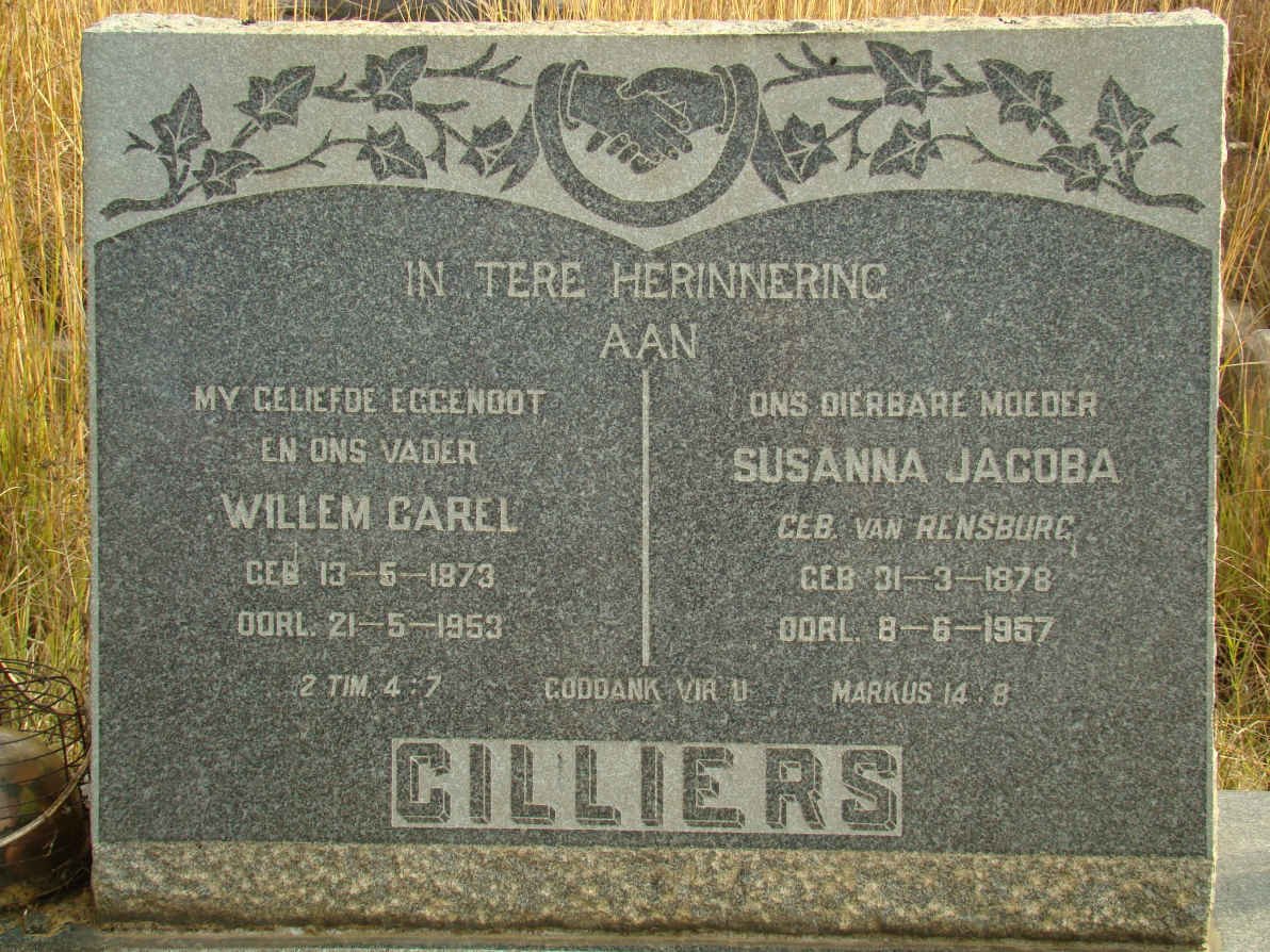 CILLIERS Willem Carel 1873-1953 &amp; Susanna Jacoba VAN RENSBURG 1878-1957