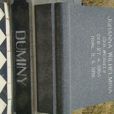 DUMINY Johanna Wilhelmina nee WESSELS 1904-1981