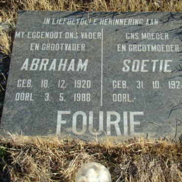 FOURIE Abraham 1920-1988 &amp; Soetie 1924-