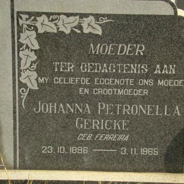 GERICKE Johanna Petronella nee FERREIRA 1896-1965