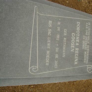 GOOSEN Dorothea Regina nee ROTHMANN 1912-2003