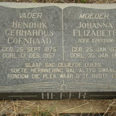 HEFER Hendrik Gerhardus Coenraad 1875-1957 &amp; Johanna Elizabeth STRYDOM 1873-1967