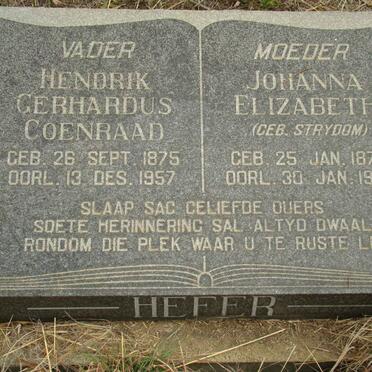 HEFER Hendrik Gerhardus Coenraad 1875-1957 &amp; Johanna Elizabeth STRYDOM 1873-1967