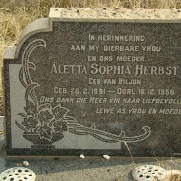 HERBST Aletta Sophia nee VAN BILJON 1891-1956