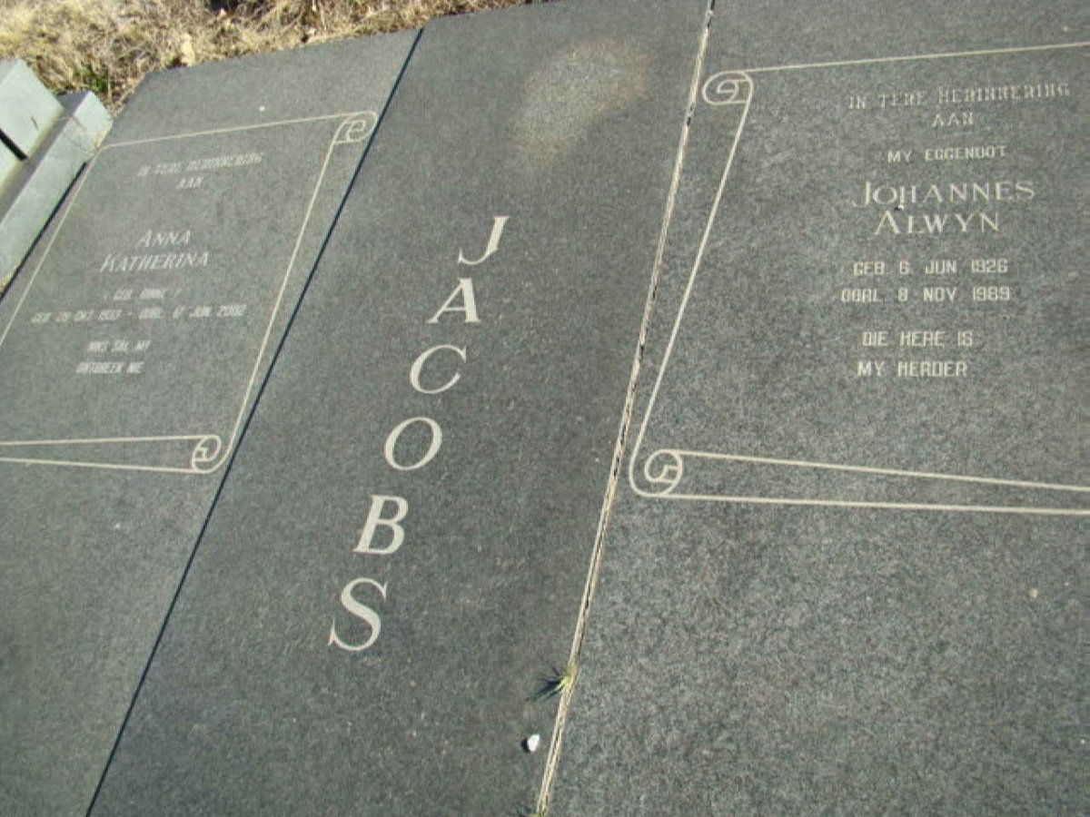 JACOBS Johannes Alwyn 1926-1989 &amp; Anna Katherina 1933-2002