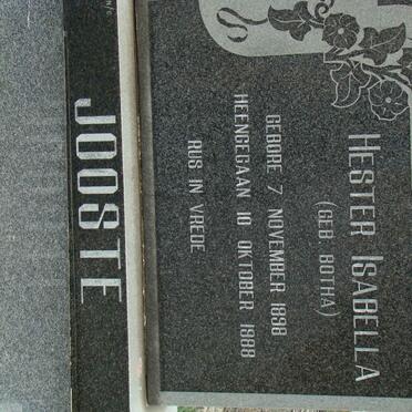 JOOSTE Hester Isabella nee BOTHA 1898-1988