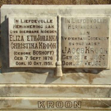 KROON Jacob 1865-1936 &amp; Elizabeth Johanna Christina BOSHOFF 1876-1951