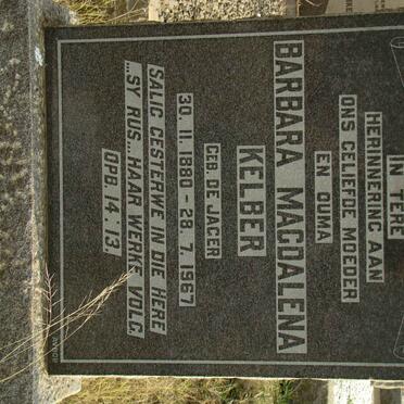 KELBER Barbara Magdalena nee DE JAGER 1880-1967