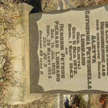 LOMBARD Hendrik Petrus Pienaar 1869-1955 &amp; Aletta Catherina Petronella CLOETE 1872-1943