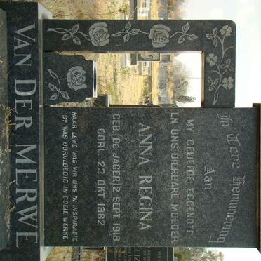 MERWE Anna Regina, van der nee DE JAGER 1918-1962