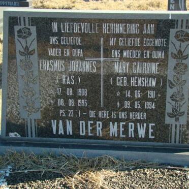 MERWE Erasmus Johannes,v.d 1908-1995 &amp; Mary Cathrine HENSHAW 1911-1994