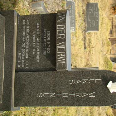 MERWE Lukas Marthinus, van der 1913-1981