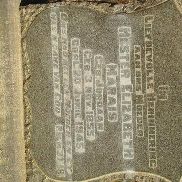 MARAIS Hester Elizabeth nee JORDAAN 1855-1945