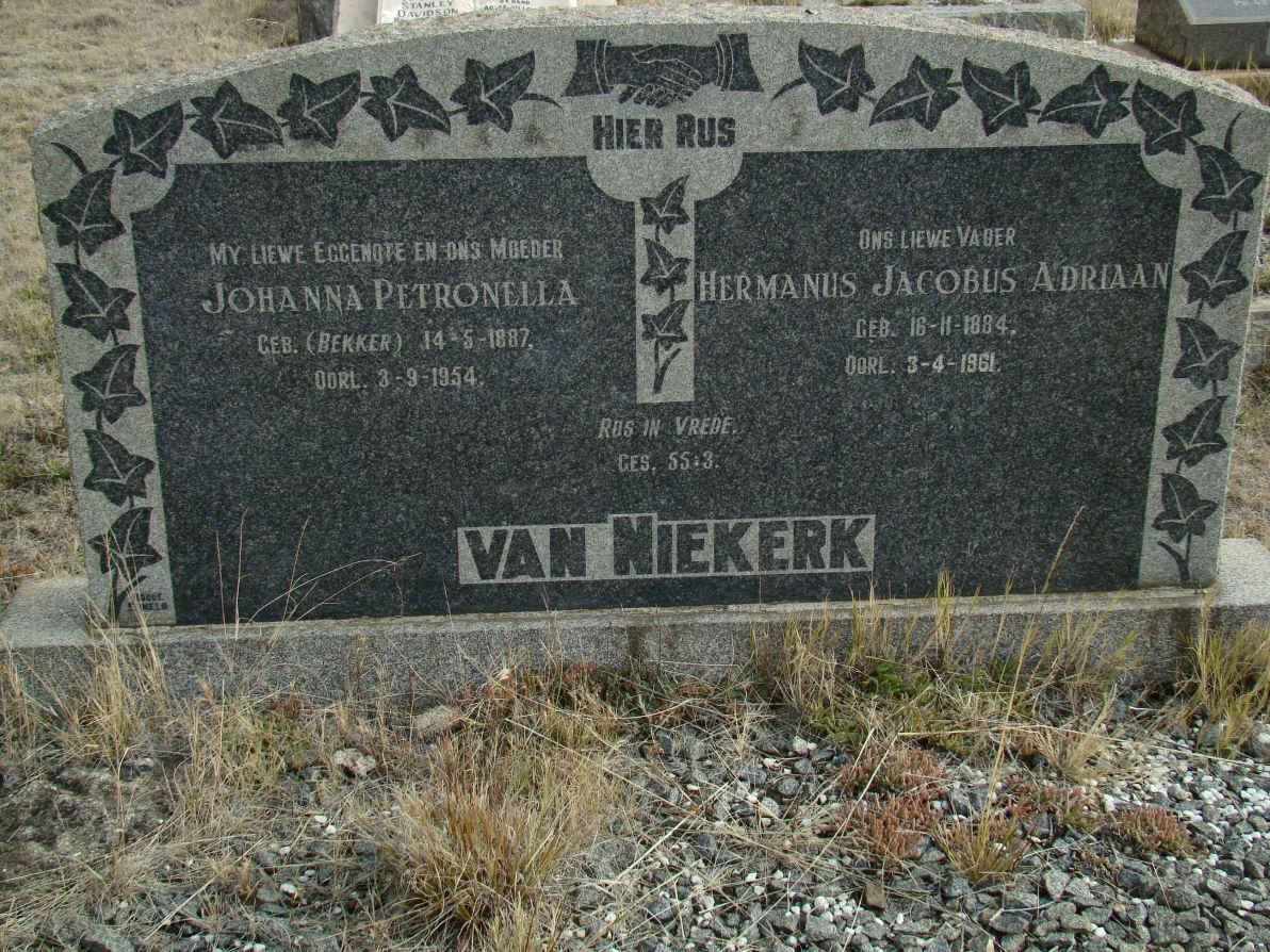 NIEKERK Hermanus Jacobus Adriaan, van 1884-1961 &amp; Johanna Petronella BEKKER 1887-1954