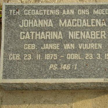 NIENABER Johanna Magdalena Catharina nee JANSE VAN VUUREN 1875-1957