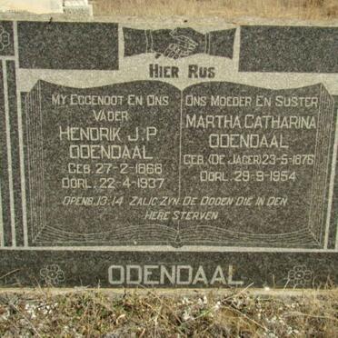 ODENDAAL Hendrik J.P. 1868-1937 &amp; Martha Catharina DE JAGER 1876-1954