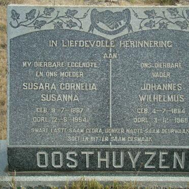 OOSTHUYZEN Johannes Wilhelmus 1884-1968 &amp; Susara Cornelia Susanna 1887-1954