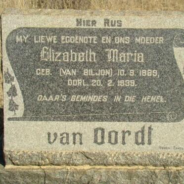 OORDT Elizabeth Maria, van nee VAN BILJON 1889-1939