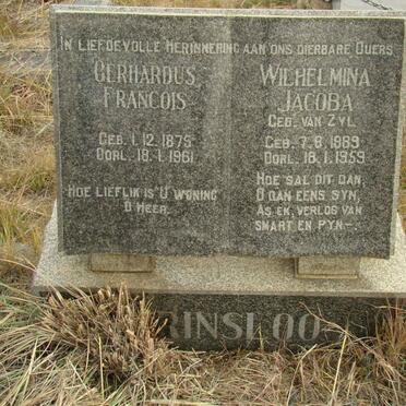 PRINSLOO Gerhardus Francois 1875-1961 &amp; Wilhelmina Jacoba VAN ZYL 1889-1959