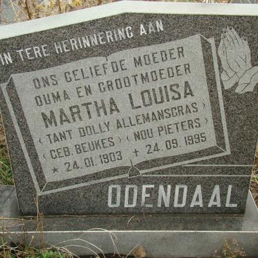 PIETERS Martha Louisa formerly ODENDAAL nee BEUKES 1903-1995