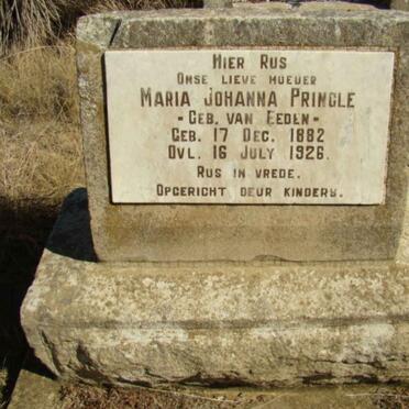 PRINGLE Maria Johanna nee VAN EEDEN  1882-1926