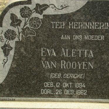 ROOYEN Eva Aletta, van nee GERICKE 1894-1962