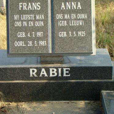 RABIE Frans 1917-1983 &amp; Anna LEEUW 1925-