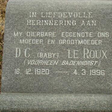ROUX D.C., le nee BADENHORST 1920-1996