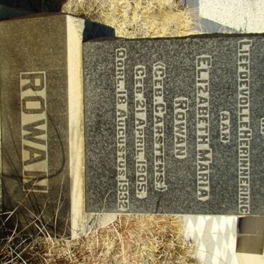 ROWAN Elizabeth Maria nee CARSTENS 1905-1932