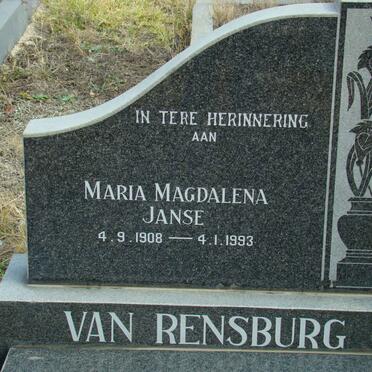 RENSBURG Maria Magdalena, Janse van 1908-1993