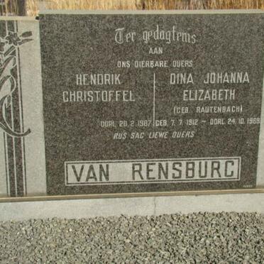 RENSBURG Hendrik Chrsitoffel, van -1987 &amp; Dina Johanna Elizabeth RAUTENBACH 1912-1969