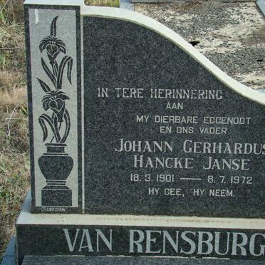 RENSBURG Johann Gerhardus Hancke, Janse van 1901-1972