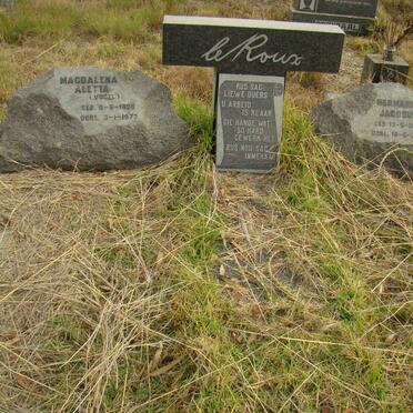 ROUX Hermanus Jacobus, le 1887-1959 &amp; Magdalena Aletta VOGEL 1895-1973