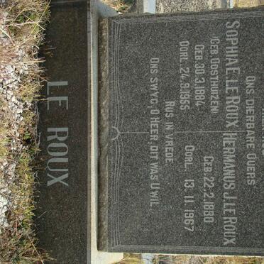 ROUX Hermanus J., le 1880-1967 &amp; Sophia E. OOSTHUIZEN 1884-1955