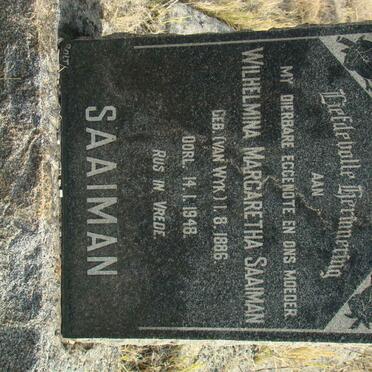 SAAIMAN Wilhelmina Margaretha nee VAN WYK 1886-1948