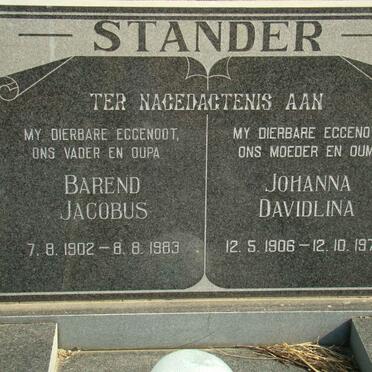 STANDER Barend Jacobus 1902-1983 &amp; Johanna Davidlina 1906-1976