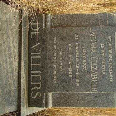 VILLIERS Jacoba Elizabeth, de nee ODENDAAL 1891-1956