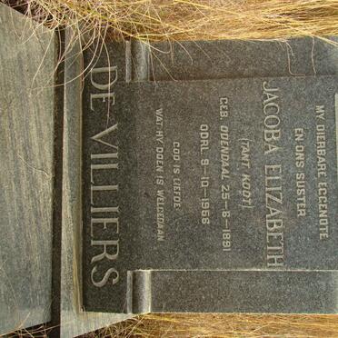 VILLIERS Jacoba Elizabeth, de nee ODENDAAL 1891-1956