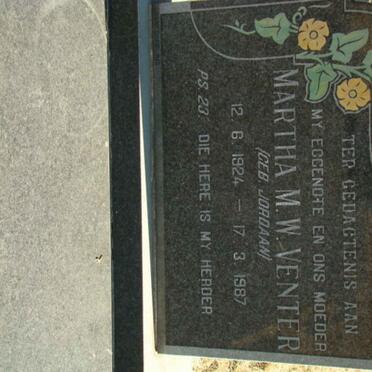 VENTER Martha M.W. nee JORDAAN 1924-1987