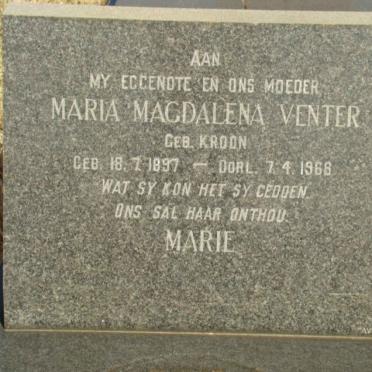 VENTER Maria Magdalena nee KROON 1897-1968