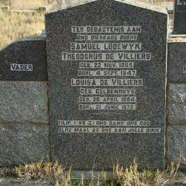 VILLIERS Samuel Lodewyk Theodorus, de 1885-1947 &amp; Louisa GELDENHUYS 1894-1972