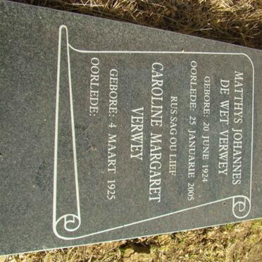 VERWEY Matthys Johannes De Wet 1924-2005 &amp; Caroline Margaret 1925-