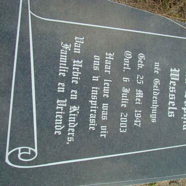 WESSELS Anna Sophia nee GELDENHUYS 1947-2003