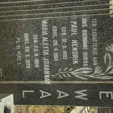 WAAL Paul Hendrik, de 1897-1964 &amp; Maria Aletta Johanna 1909-1973