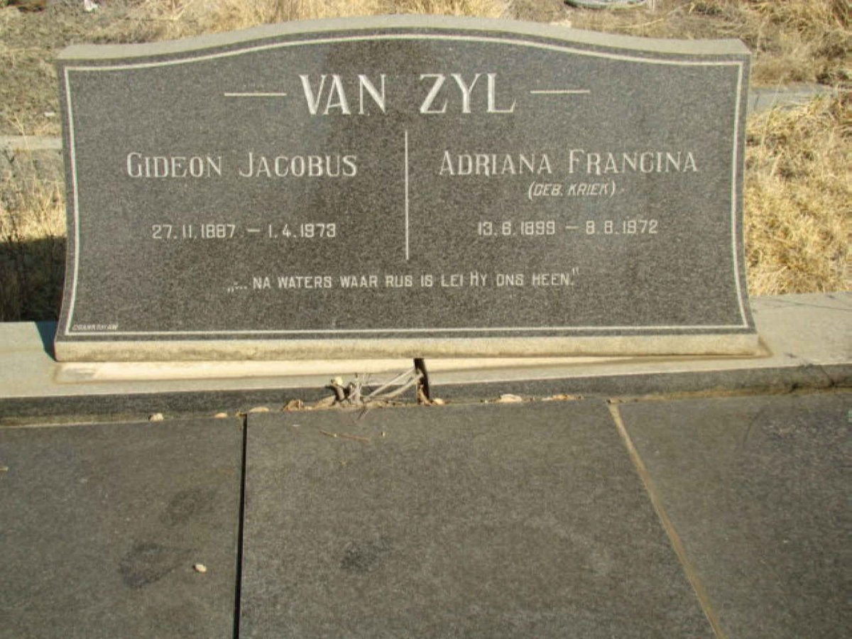 ZYL Gideon Jacobus, van 1887-1973 &amp; Adriana Francina KRIEK 1899-1972