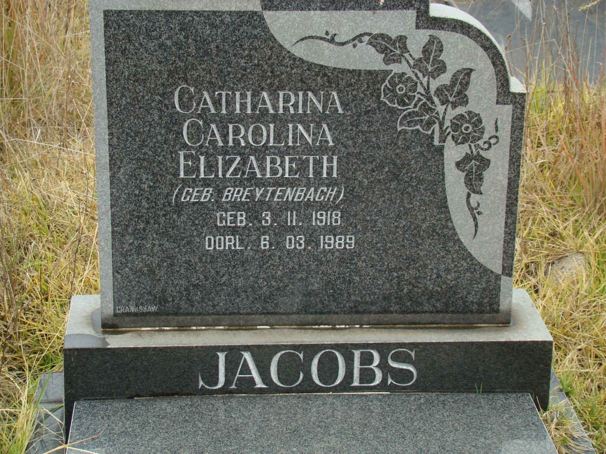 JACOBS Catharina Carolina Elizabeth nee BREYTENBACH 1918-1989