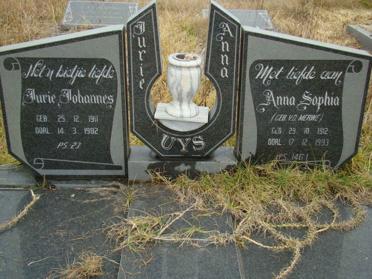 UYS Jurie Johannes 1911-1982 &amp; Anna Sophia V.D. MERWE 1912-1993