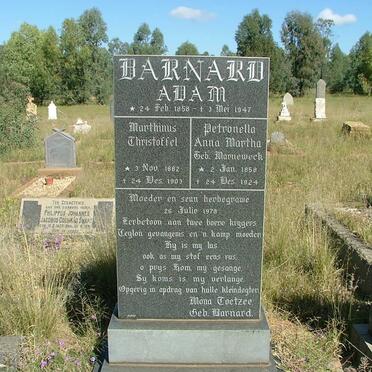 BARNARD Adam 1858-1947 & Petronella Anna Martha MARNEWECK 1858-1924 :: BARNARD Marthinus Christoffel 1882-1903