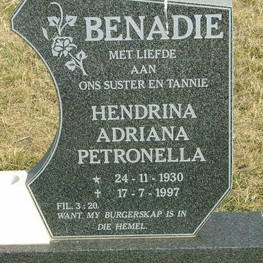 BENADIE Hendrina Adriana Petronella 1930-1997
