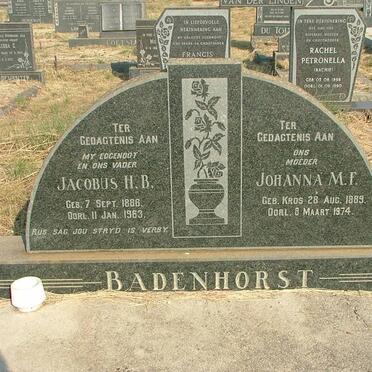 BADENHORST Jacobus H.B. 1886-1963 &amp; Johanna M.F. KROS 1889-1974